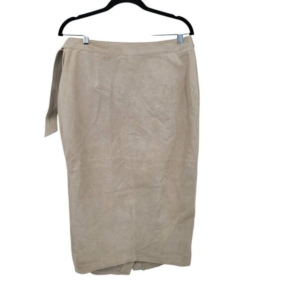 ASOS Suede Leather Tie Wrap Midi Skirt US 10 UK 14 EU42 Ecru Pockets City Chic - Picture 7 of 12